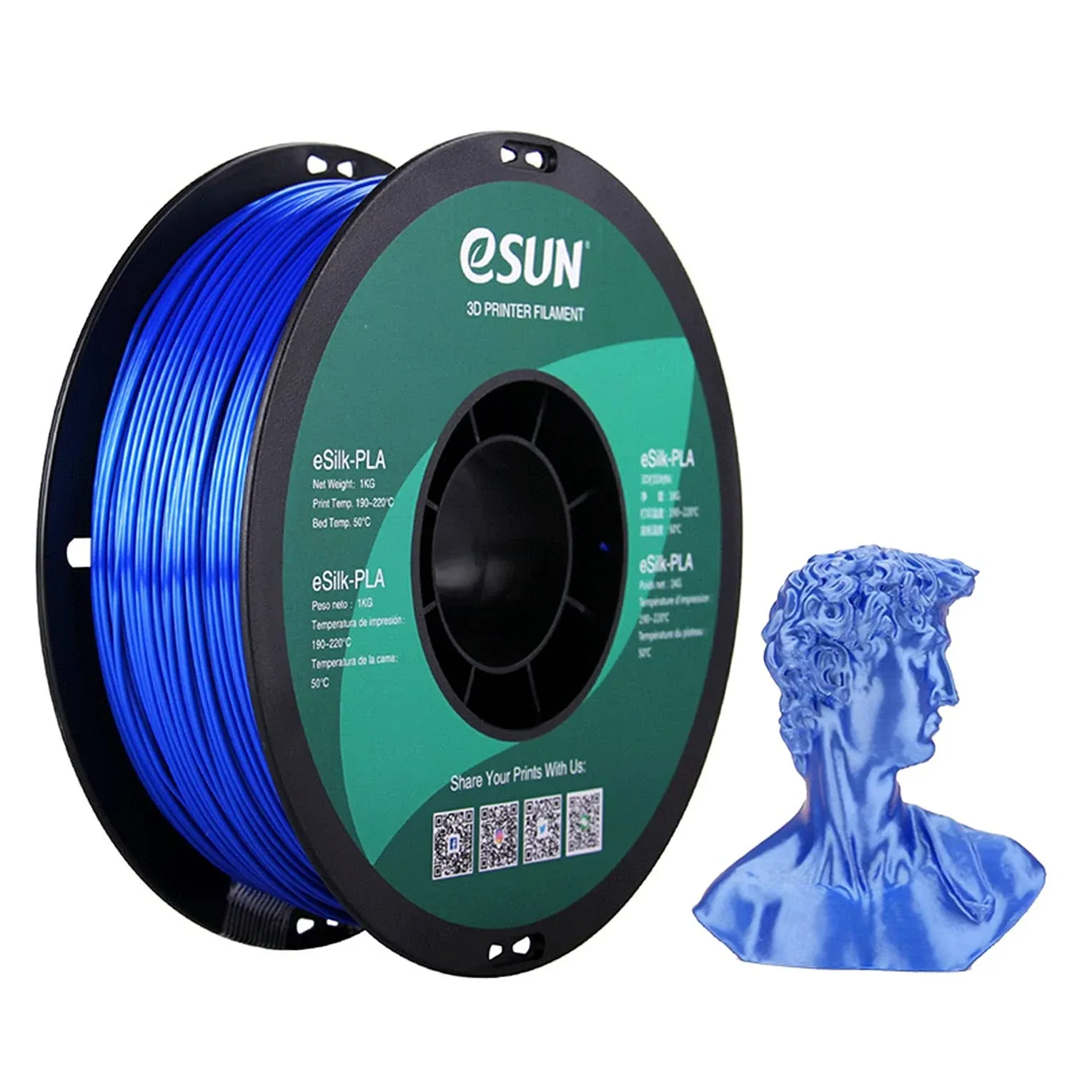 eSUN eSilk-PLA 1.75mm 3D Filament 1kg, Silk Blue / CA