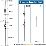 Muzata 44'' Double Basket Twist Wrought Iron Baluster