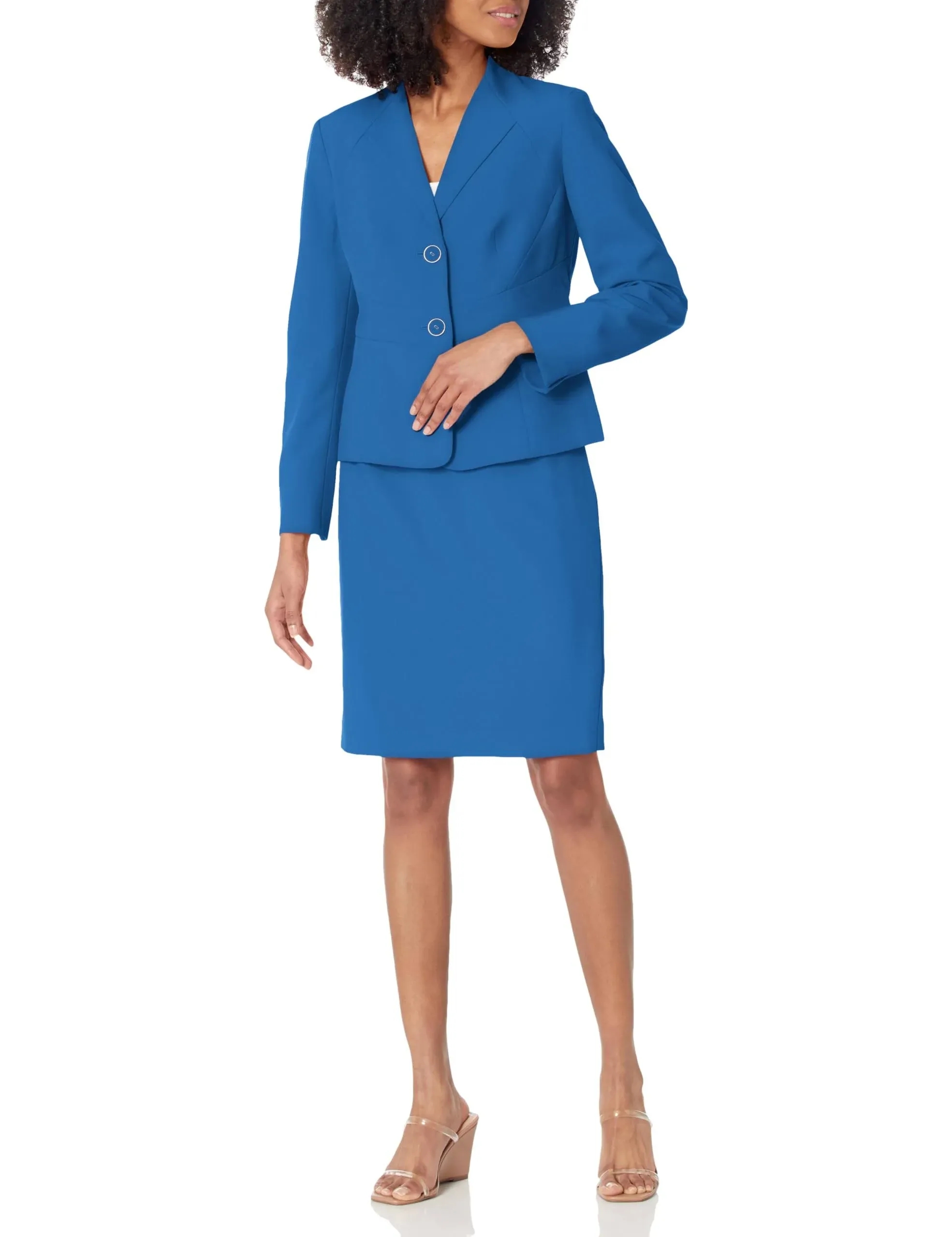 Le Suit Women's Petite Collarless 2 Button Jacket & Slim Skirt