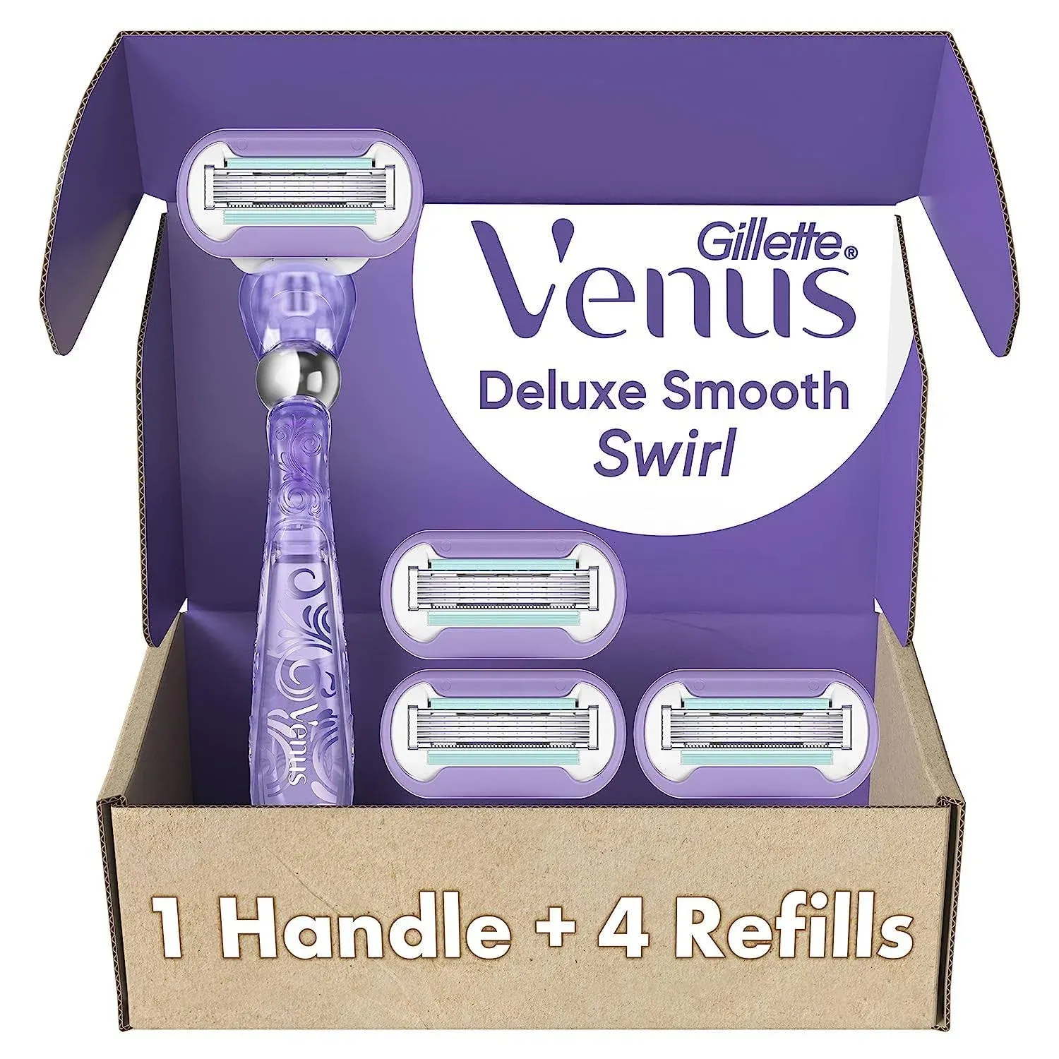 Gillette Venus Extra Smooth Swirl Razors for Women, 1 Venus Razor, 4 Razor Blade Refills, Flexiball Handle for a Close, Smooth Shave