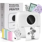 BRONA Notebuddy Mini Portable Printer, Bluetooth Smart Pocket Inkless Thermal Printer with 5 Roll Papers for Journal/DIY Scrapbook/Travel/Notes/Lists/Label/Memo, Receipt Printer for iOS&Android