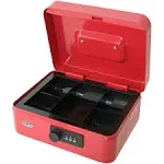 8 Cash Box with Combination Lock and Removable 5 Section Coin Tray - RED Pett...