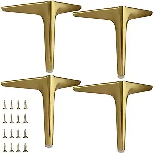 7 inch /18cm Brushed Gold Metal Furniture Legs Set of 4, Modern Style Furniture Legs, DIY Replacement for TV Stand, Sofa, Chair, Cabinet Cupboard