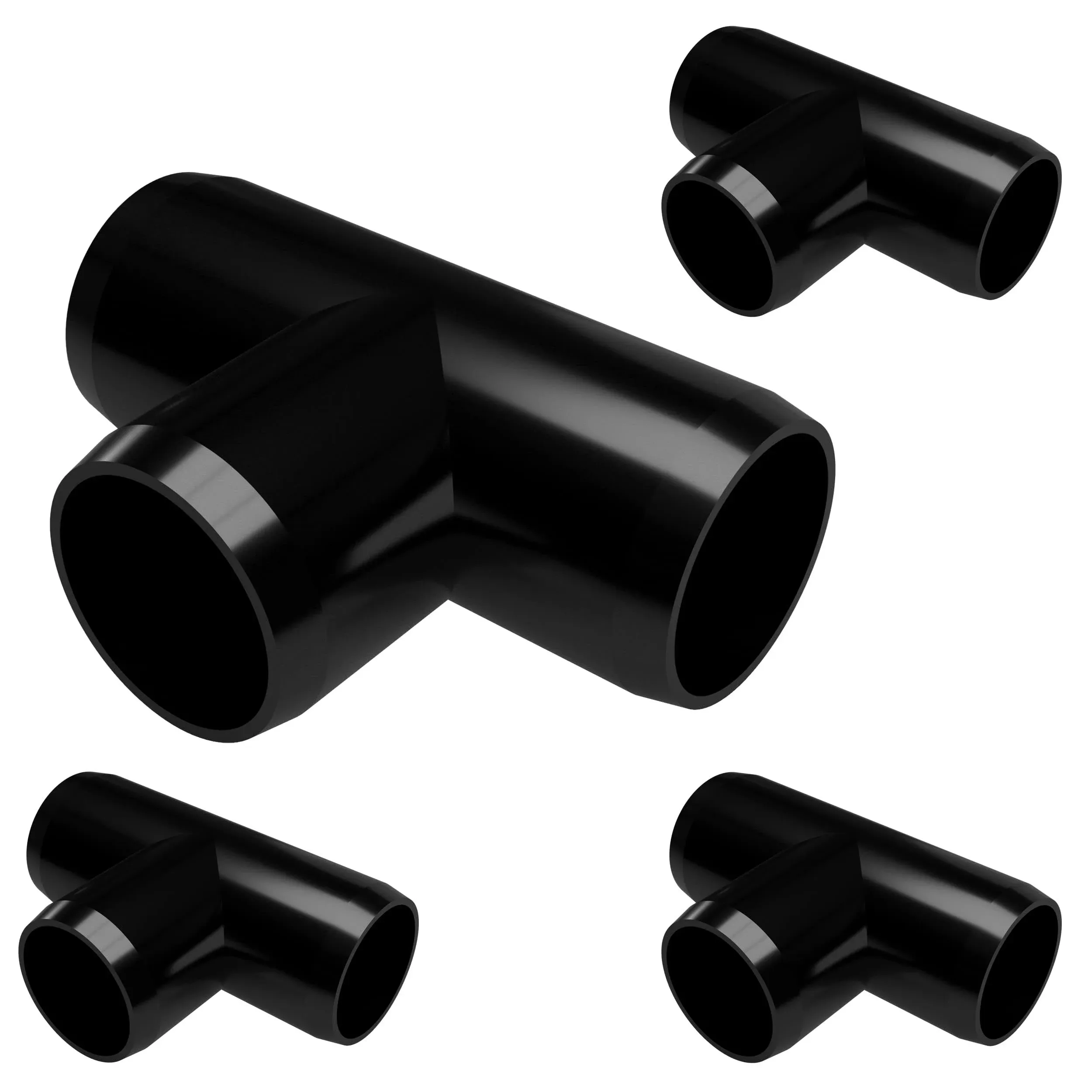 Formufit F001TEE-BK-4 Tee PVC Fitting, Furniture Grade, 1" size, Black, 4-Pack