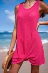 Hot Pink Sleeveless Hem Twist Mini Cover-Up