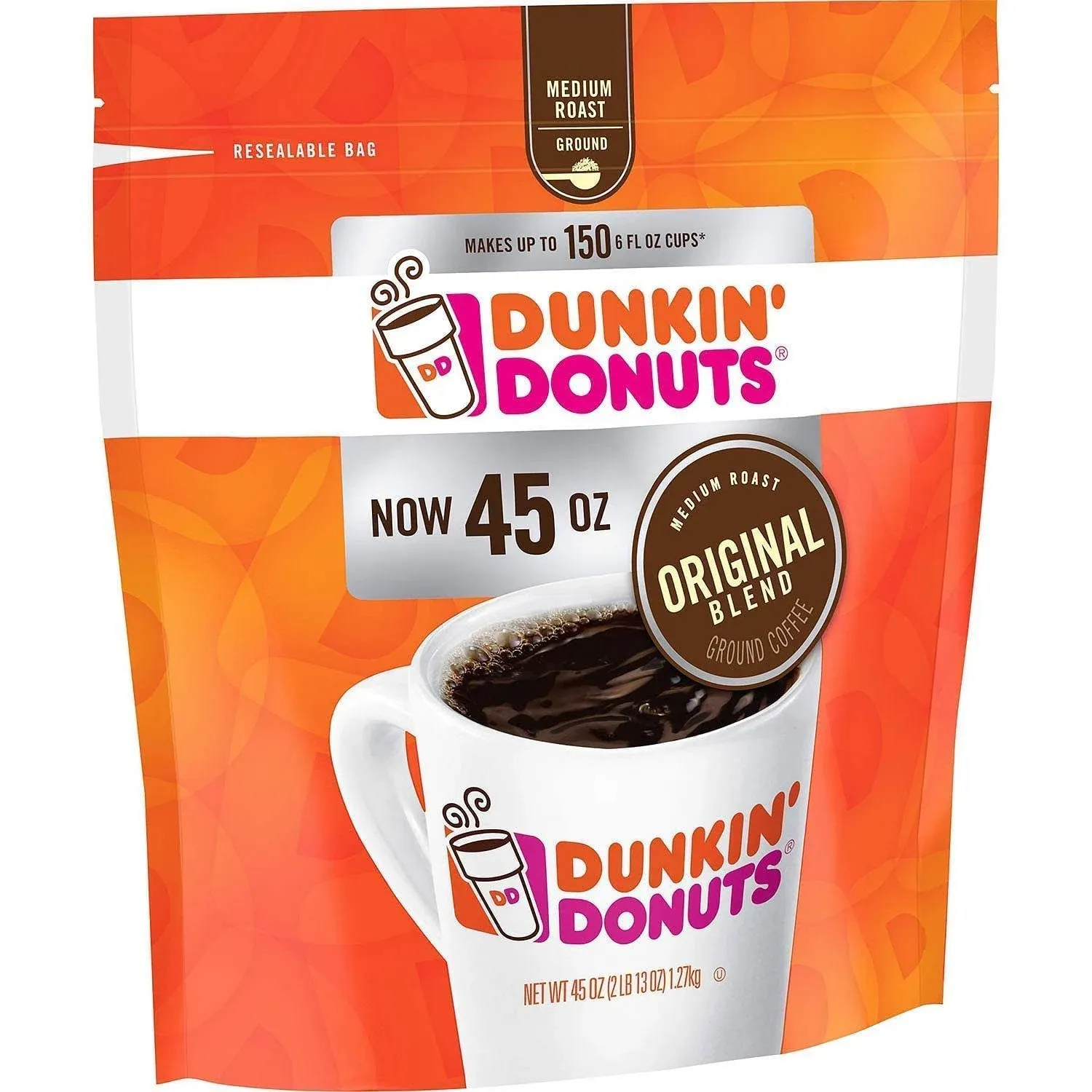 Dunkin' Donuts Original Blend Ground Coffee, Medium Roast (45 Ounce) (Pack of 3)