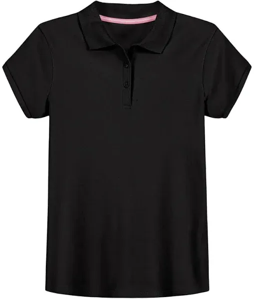 IZOD BLACK Girls&#039; School Uniform Short Sleeve Interlock Polo Shirt, US 12-14