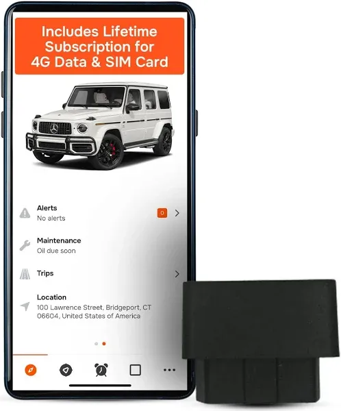 Traqueur GPS pour véhicules sans frais mensuels, pas d'abonnement, carte SIM et données incluses, emplacement du véhicule, historique des voyages, alertes de conduite, géofence, OBD, développé aux