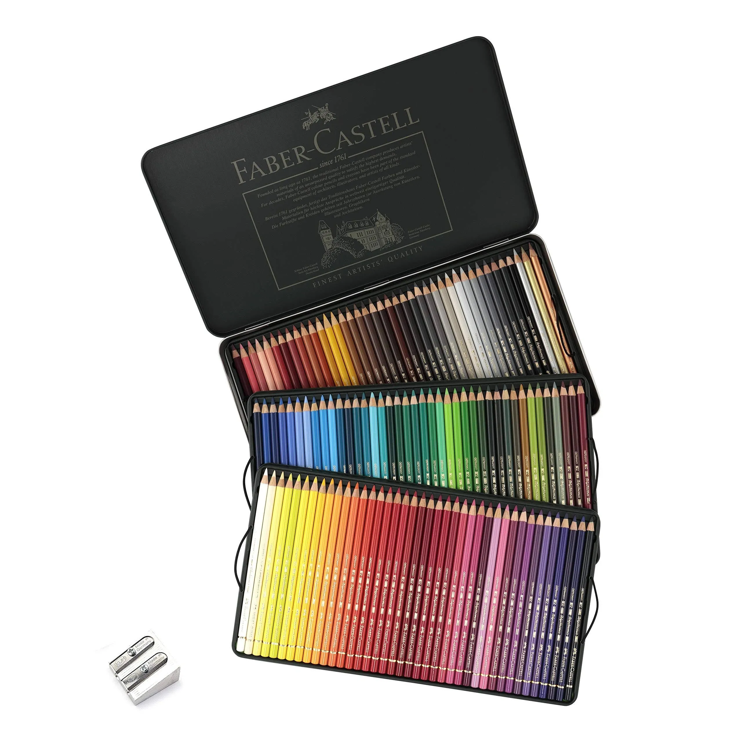 Faber-Castell Polychromos Artist Colored Pencils Set - Premium Quality Polychromos Colored Pencils 120 Tin Gift Set Includes Pencil Sharpener