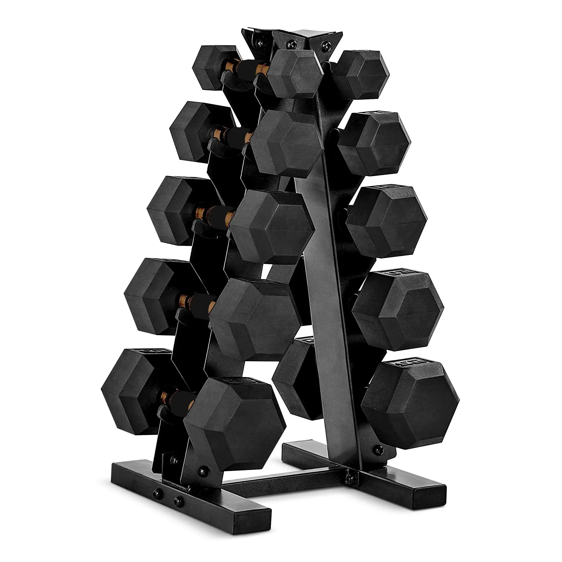 Cap Barbell 150 lb Coated Hex Dumbbell with Copper Handle Weight Set and Vertical Rack, Black and Copper