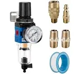 1/4&#034;NPT Air Filter Regulator Combo Piggyback,5 Micron Brass Element, Semi-Auto D