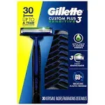 Gillette Custom Plus3 Disposable Razors Sensitive, 30 Count, Blue