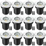 LED Landscape Lights, 12 Pack 7W LED Ground Lights with 24 Connectors Low Voltage In Ground Well Lights Pathway Lights Warm White, Waterproof Landscape Lighting for Driveway, Deck, Step, Garden