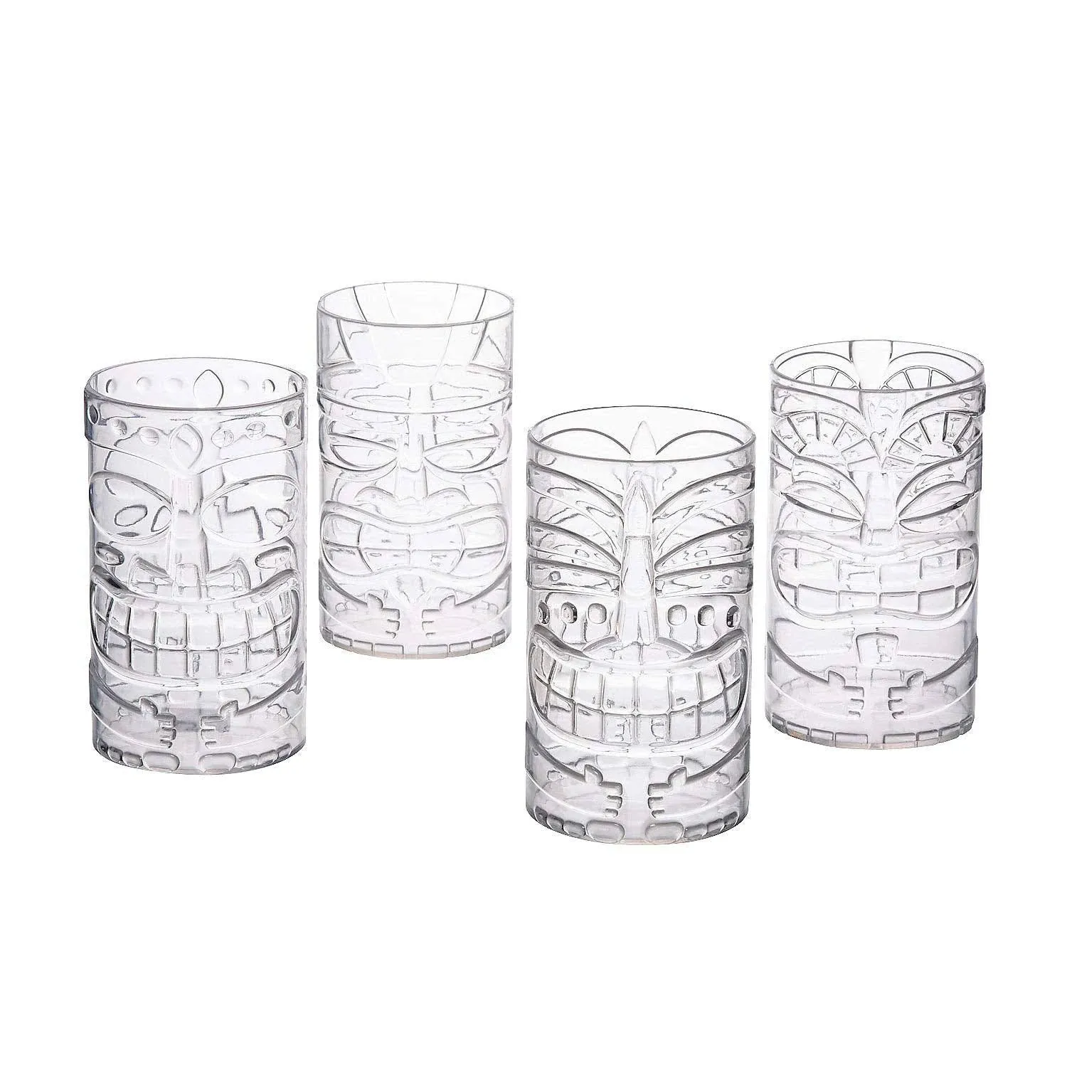 Clear Tiki Plastic Mug Cups - Set of 8, Each Holds 14 oz - Luau Party Supplies