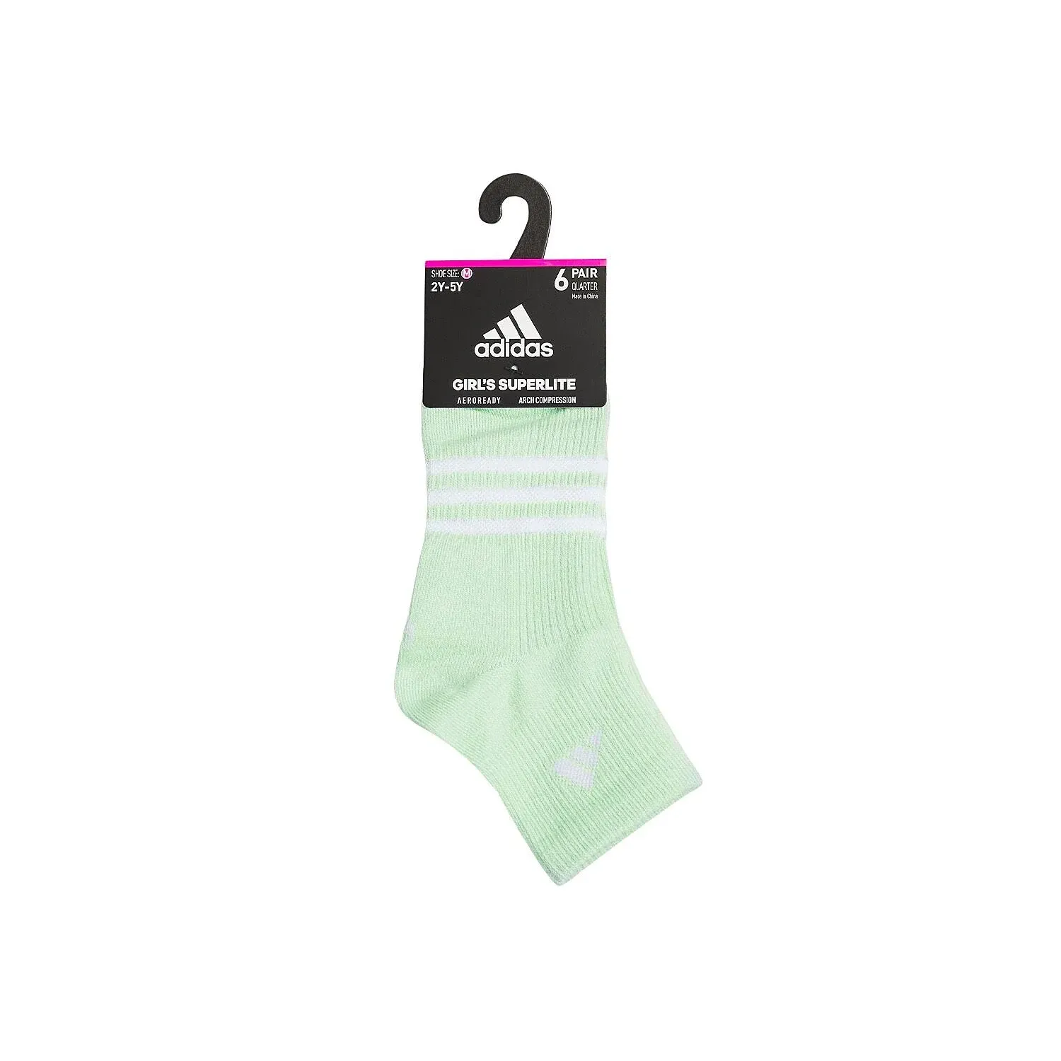 Girl's Adidas 6-Pack Superlite Quarter Socks, Size: Medium, Black White Blue