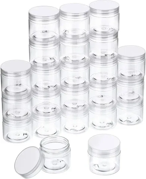 24 Pieces Empty Clear Plastic Jars with Lids Round Storage 7 oz, Black Lid 