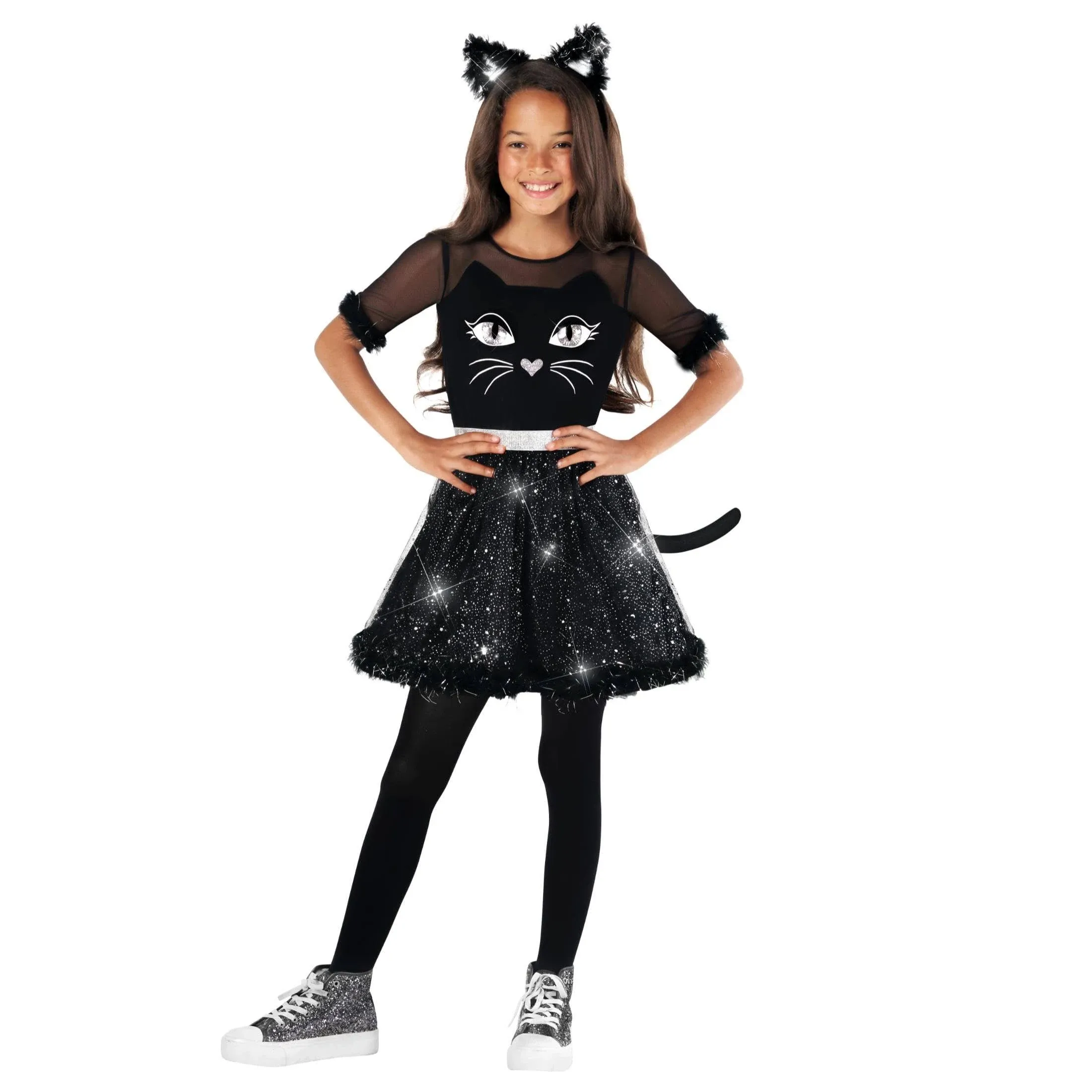 Morph Girls' Sparkle Black Cat Costume