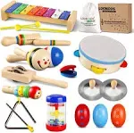 LOOIKOOS Toddler Musical Instruments Set Wooden Percussion Instruments Toy for Kids Baby Preschool Educational Musical Toys for Boys and Girls with Storage Bag