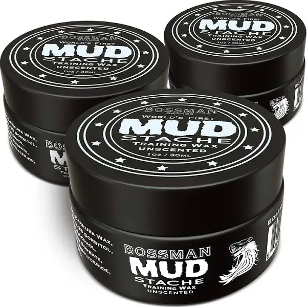 Bossman MUDstache Unscented Mustache Wax No Pull Spreads Easy for a Strong Non-Tacky 24 hr Hold