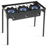 Goplus Portable Propane 225,000-BTU 3 Burner Gas Cooker Outdoor Camp Stove BBQ - Black