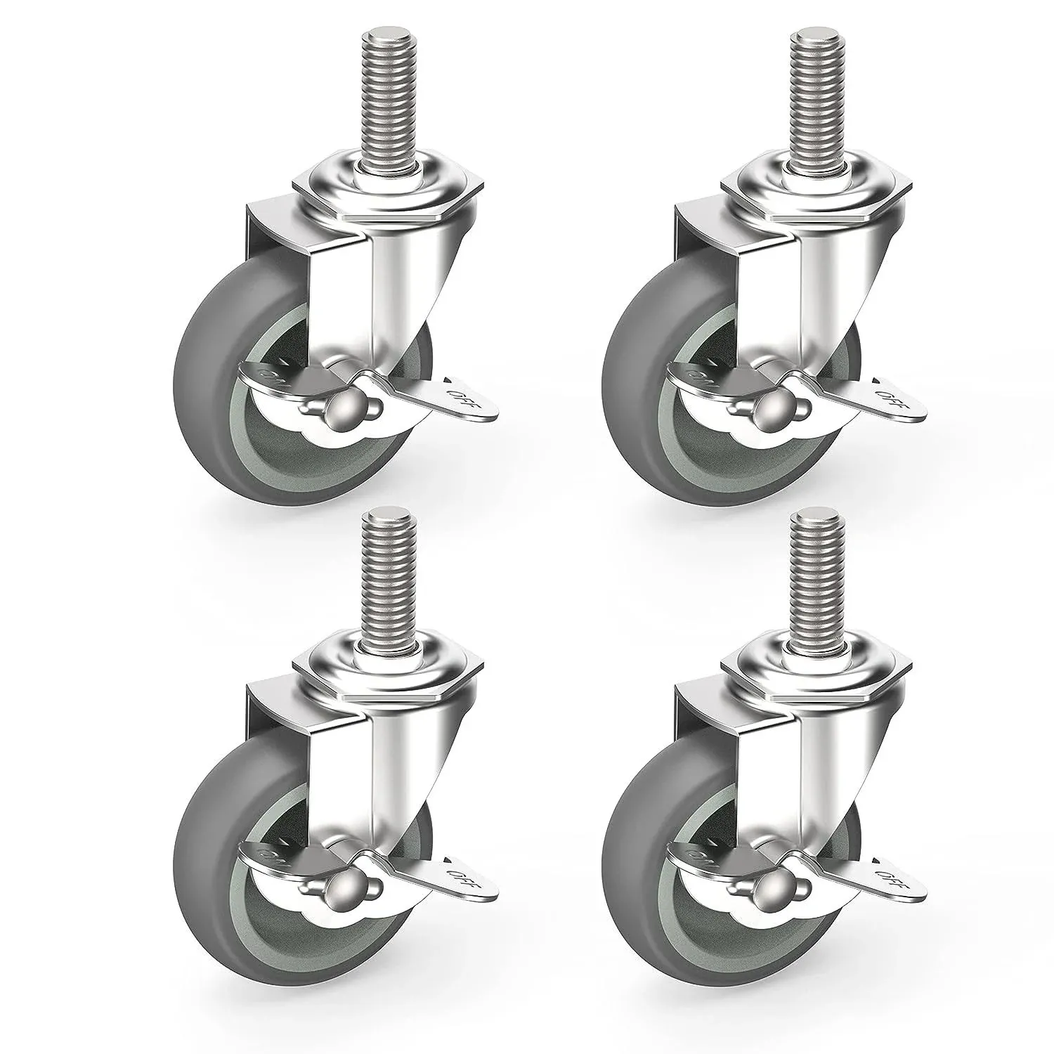 Caster Wheels 3 inch Locking Stem Casters Kit Fits All 5/16" Dia Stem Grills, Stem Diameter 5/16", Stem Length 1 1/2"