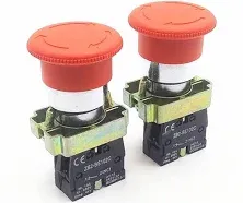 2pcs 22mm NC Red Mushroom Emergency Stop Push Button Switch