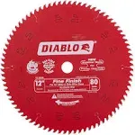 Diablo D1280X 12-Inch 80T Diablo Fine Finish Work Chop/Slide Miter Saw Blade, Size: Saw/Sawtools, Red