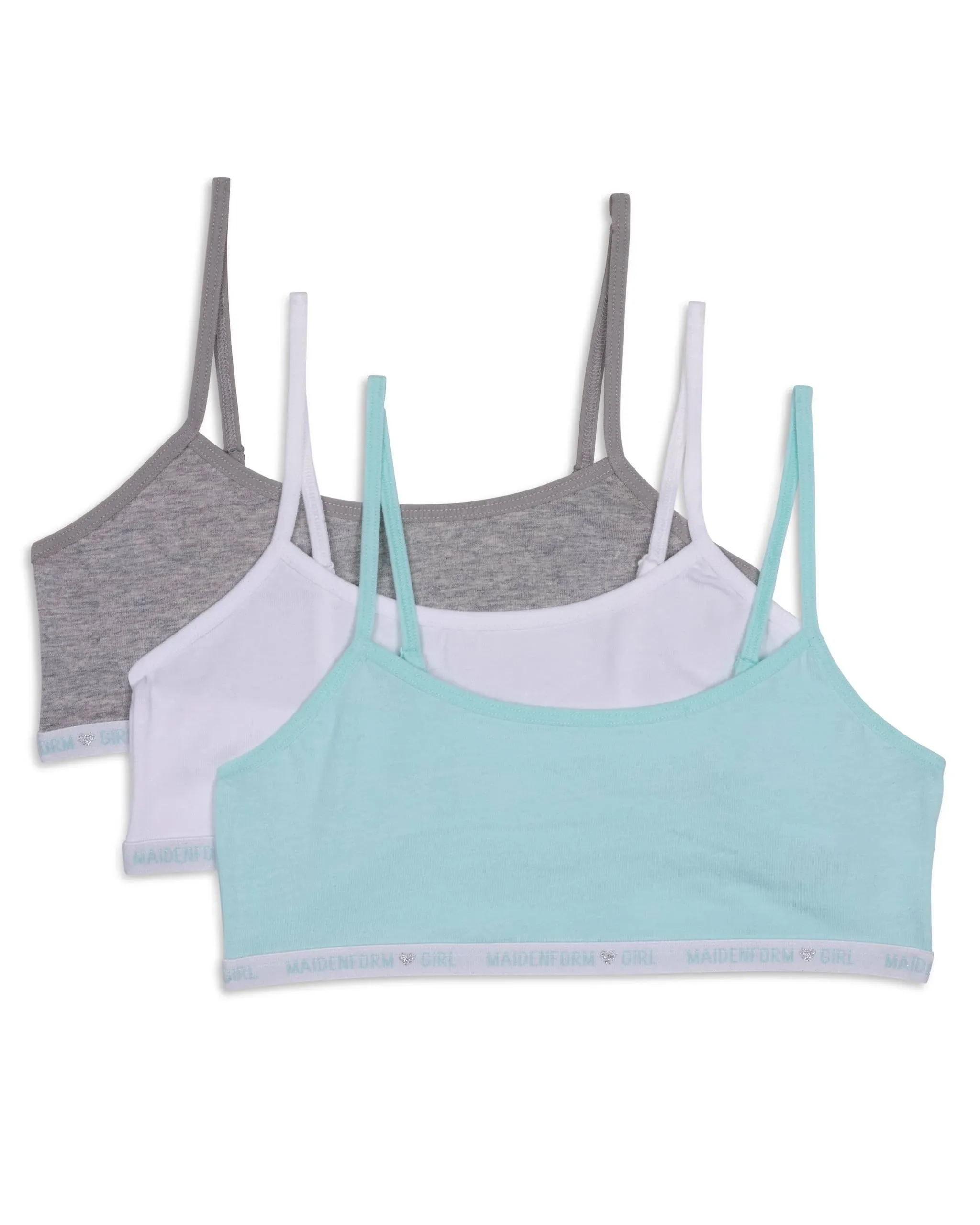 Maidenform Girls' Logo Band Cotton Crop Training Bra, 3 Pack