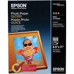 Epson Glossy Photo Paper, 52 lb., Glossy, 8.5&#034; x 11&#034;, 100 Sheets/Pack *FREE SHIP