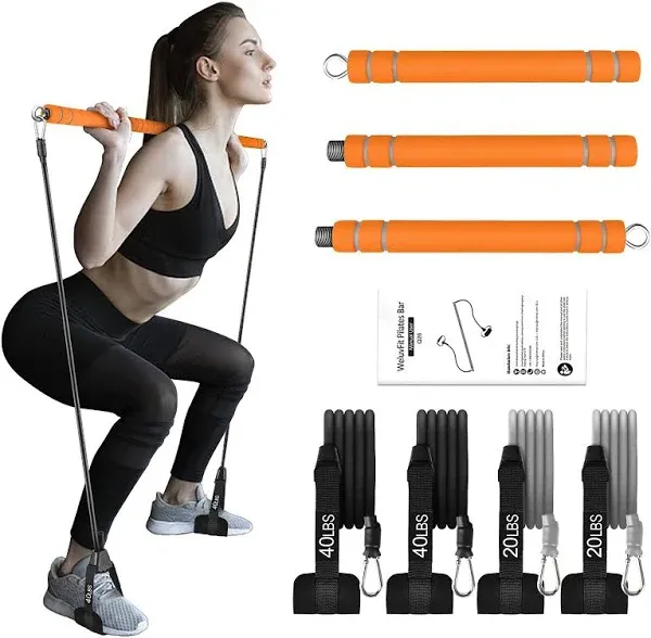 Pilates Bar Kit with Resistance Bands WeluvFit Exercise Fitness Equipment for Women & Men