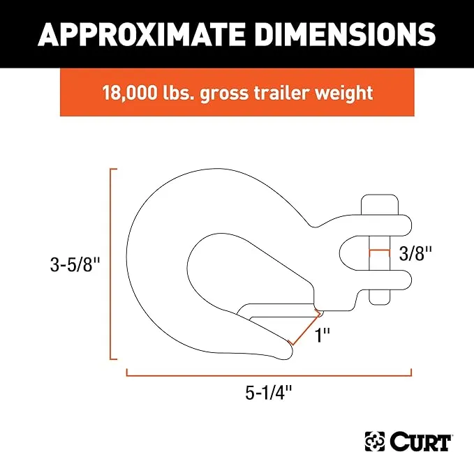 CURT 81560 3/8-Inch Forged Steel Clevis Slip Hook with Safety Latch, 18,000 lbs, 1-In Opening, 3/8" Pin