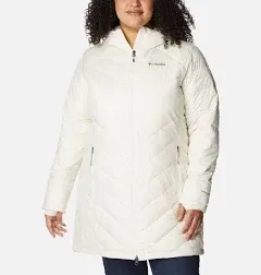 COLUMBIA WOMEN&#039;S HEAVENLY LONG HOODED JACKET FULL-ZIP DOWN INSULATED CORAL - XL