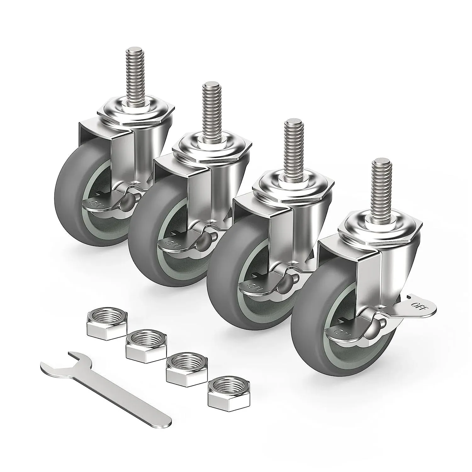 Caster Wheels 3 inch Locking Stem Casters, 3/8&#034; -16 x x 1-1/2&#034;, Gray 