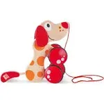 Walk-A-Long Puppy Wooden Pull Toy by Hape | Award Winning Push Pull Toy Puppy For Toddlers Can Sit, Stand and Roll. Rubber Rimmed Wheels for Easy Push and Pull Action, Red , Red/Orange