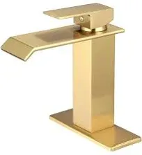 BWE Waterfall Single Hole Single-Handle Low-Arc Bathroom Faucet with Pop-Up Drain Assembly in Brushed Gold