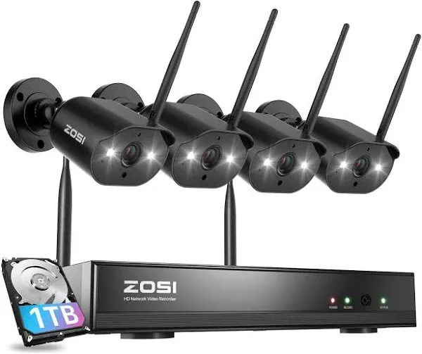 ZOSI 8CH 2K Wireless Überwachungskamera System Outdoor Indoor 4X 3MP WiFi IP Kamera mit Farbnachtsicht, Plug-in, Strahler, 2-Wege-Talk, Licht & Sirene Alarm, 1TB HDD für 24/7 Aufnahme