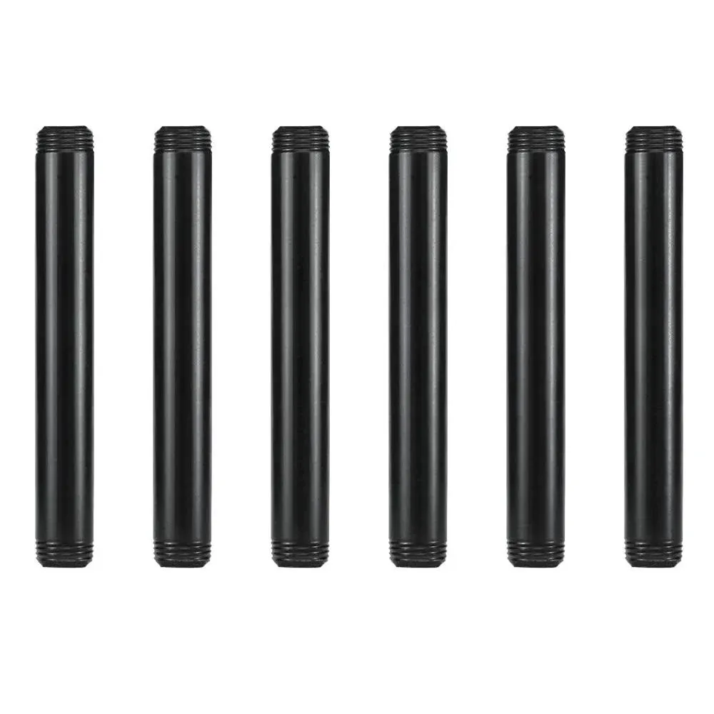 GeilSpace 6 Pack 1/2" × 6" Pre-Cut Black Metal Pipe, Industrial Steel Fits Standard Half Inch Black Threaded Pipes and Fittings - Vintage DIY Industrial Shelving (1/2" × 6", Black)