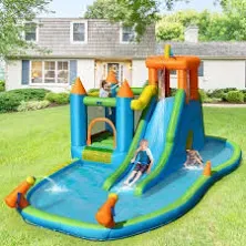 Inflatable Water Slide with Bounce House Splash Pool Blower Kids