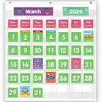 Eamay Classroom Monthly Calendar Pocket Chart with 71 Cards for Kids Learning for Home White