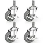 Caster Wheels 3 inch Locking Stem Casters Kit Fits All 1/2" Dia Stem Grills, Stem Diameter 1/2", Stem Length 1 1/2"