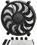 Electric Cooling Fan - HO RAD - 14 in Fan - Push / Pull - 2100 CFM - 12V - Curved Blade - 14-1/2 in Square - 2-5/8 in Thick - Install Kit - Plastic - Kit