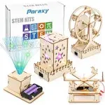 Poraxy 4 in 1 Stem Kits, Wooden Construction Science Kits, Stem Projects for Kids Ages 8-12, 3D Puzzles, DIY Educational Craft Building Toys,