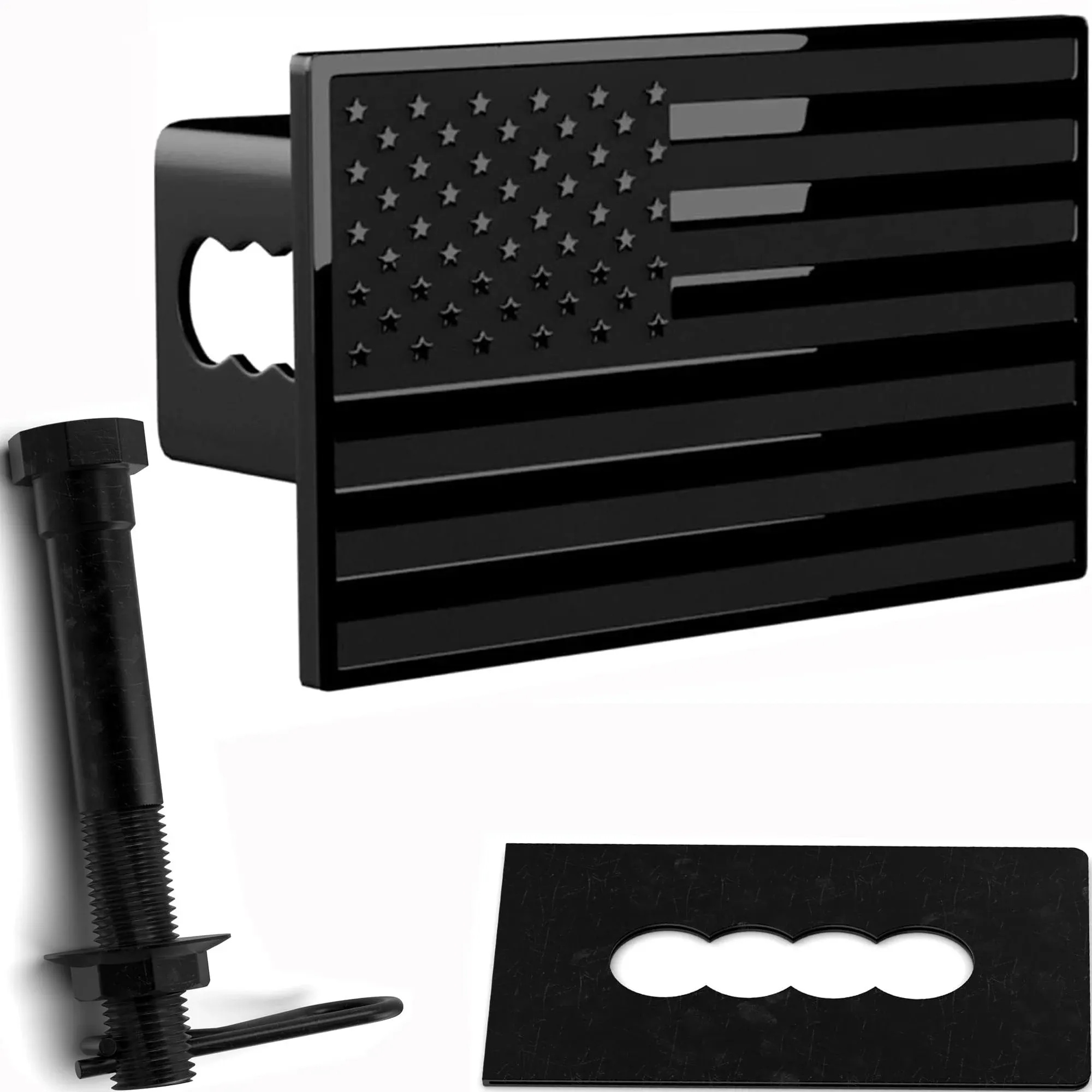 eVerHitch US American Black &amp; Chrome Flag Metal Hitch Cover (Fits 2.5&#034; Receiver)