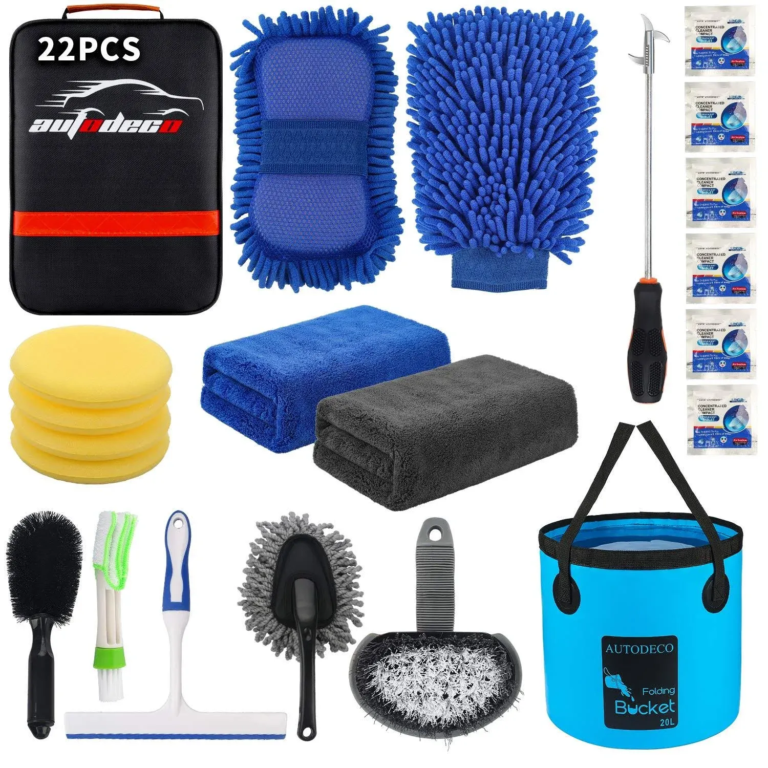 AUTODECO 22Pcs Car Wash Cleaning Tools Kit Car Detailing Set with Black Canva...