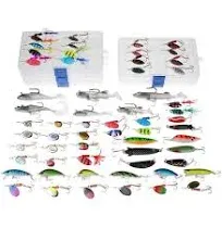 Dr.Fish Assortted 5 Lure Boxes Loaded 60 Bass Fishing Baits Spinners Rooster Tail Trout Spoons Soft Plastic Shads Crankbaits Minnow Popper Lures Varie