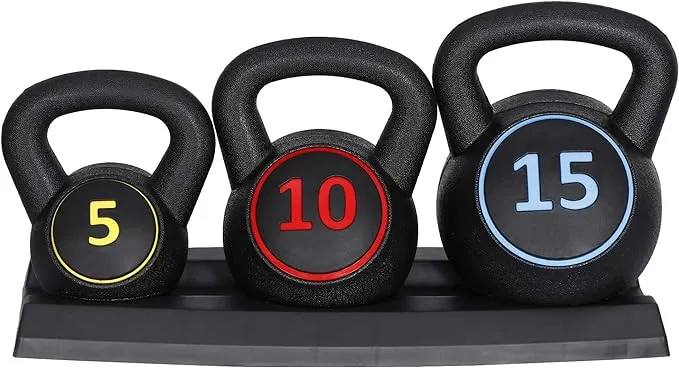 Saturnpower 3-Piece Kettlebell Set, Exercise Fitness Weight Set with Base Rack f