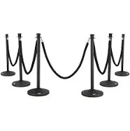 VEVOR Stanchion Posts with Velvet Ropes, 6-Pack Crowd Control Stanchion with 6PCS 5FT Red Velvet Ropes, Carbon Steel Baking Painted Queue Barrier Line Divider &amp; Fillable Plastic Base for Wedding Party