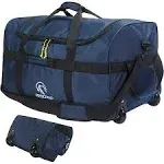 REDCAMP 85L Foldable Duffle Bag with Wheels 26 inch, 1680D Oxford Collapsible Large Duffel Bag with Rollers for Camping Travel Gear, Navy, Kids unisex