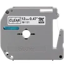 2 Brother M131 P-Touch Tape M-131, Black Print  Clear Tape 12mm  1/2” MTapes Lot