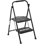 600lbs 2 Step Ladder,Folding Step Stool with Wide Anti-Slip Pedal, Lightweight Sturdy Steel Ladder with Handgrip,Portable Steel Step Stool for Home Kitchen Library Office, Black